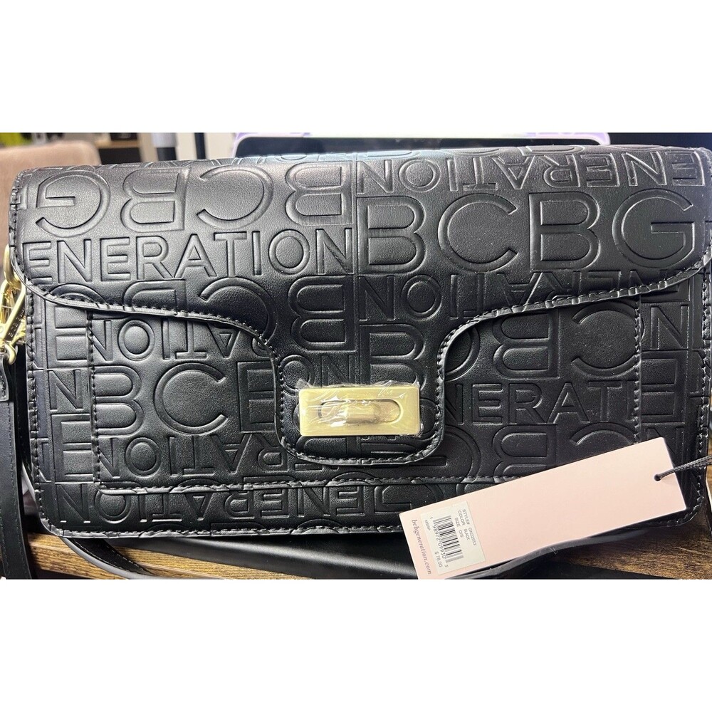 BCBG Generation Black Embossed Logo Crossbody Shoulder Bag NWT $78 MSRP